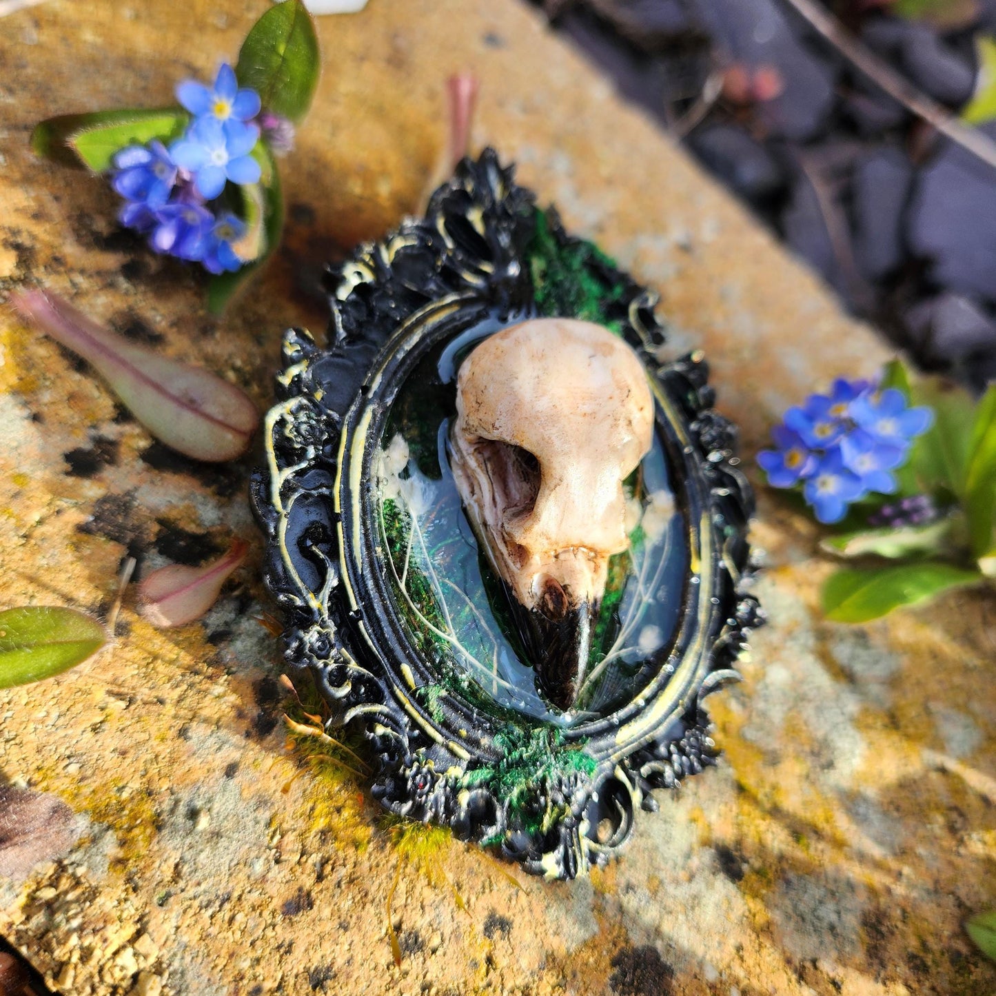Gothic Raven Skull Brooch