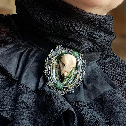 Gothic Raven Skull Brooch